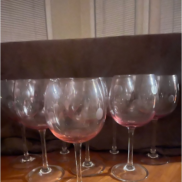 Set of 8 Waterford Marquis Pink Polka Dot Wine Glasses 8 5/8” - Picture 2 of 14